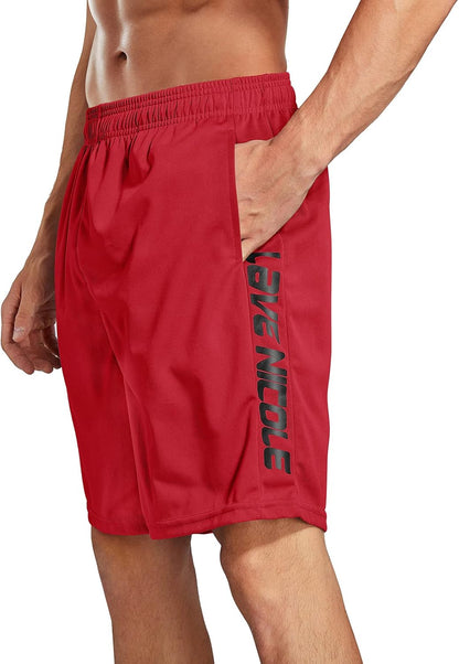 2 Pack Mens Workout Shorts Elastic Waist Athletic Gym Running Basketball Tennis Shorts for Men 7'' Inseam with Pocket (Grey/Red XL)