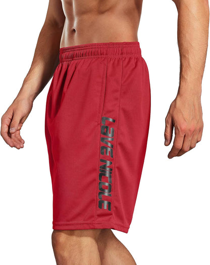 2 Pack Mens Workout Shorts Elastic Waist Athletic Gym Running Basketball Tennis Shorts for Men 7'' Inseam with Pocket (Grey/Red XL)