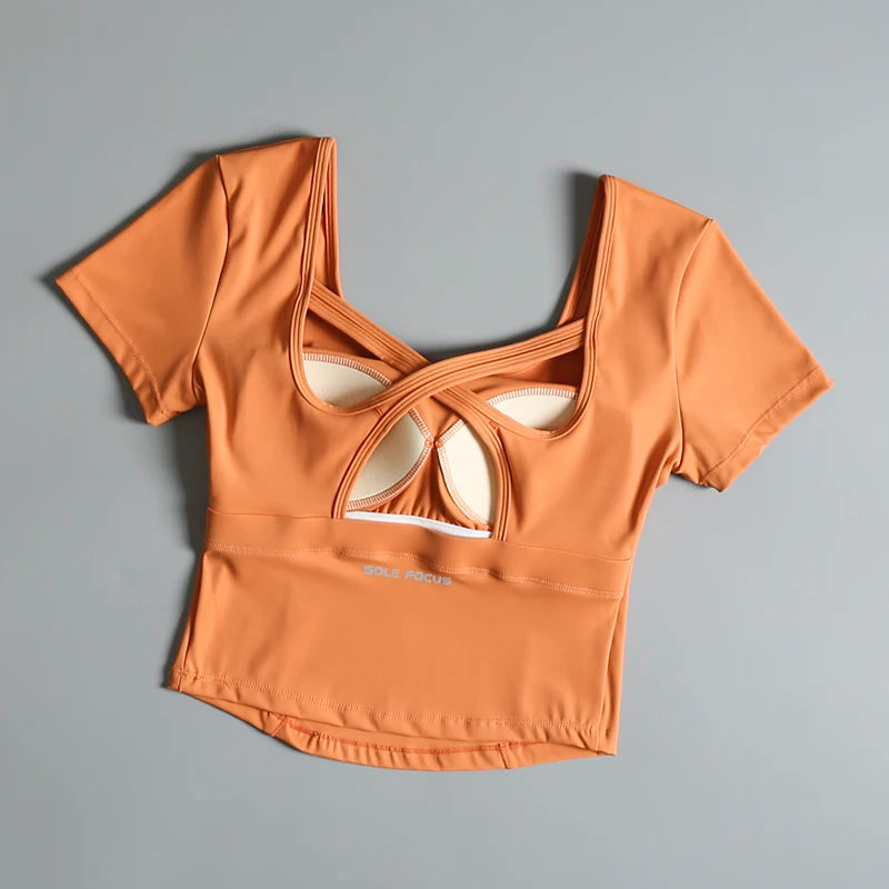 Badminton fitness suit for women in summer high-end sense with chest pad breathable yoga short-sleeved quick-drying running