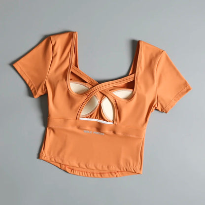 Badminton fitness suit for women in summer high-end sense with chest pad breathable yoga short-sleeved quick-drying running