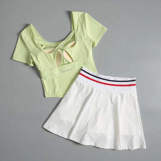 Badminton fitness suit for women in summer high-end sense with chest pad breathable yoga short-sleeved quick-drying running