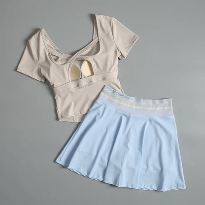 Badminton fitness suit for women in summer high-end sense with chest pad breathable yoga short-sleeved quick-drying running