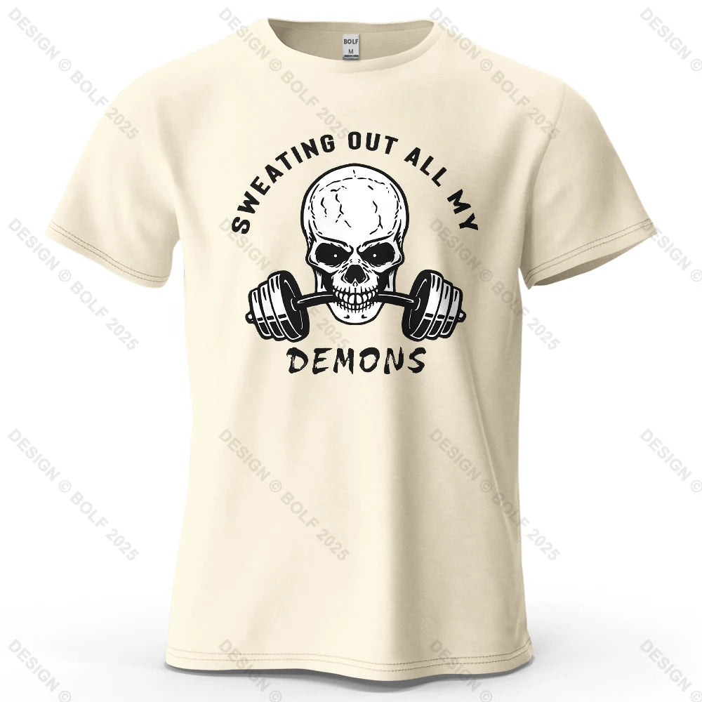 Fitness Skull Motivated Printed Men's T-Shirt 100% Cotton Oversized Gym Graphic Tees for Women Tops Tees Casual Streetwear