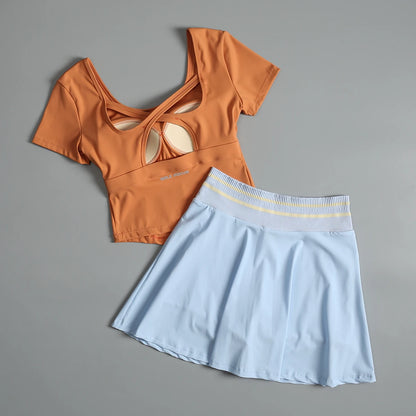 Badminton fitness suit for women in summer high-end sense with chest pad breathable yoga short-sleeved quick-drying running