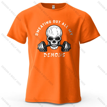 Fitness Skull Motivated Printed Men's T-Shirt 100% Cotton Oversized Gym Graphic Tees for Women Tops Tees Casual Streetwear