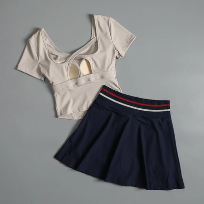 Badminton fitness suit for women in summer high-end sense with chest pad breathable yoga short-sleeved quick-drying running