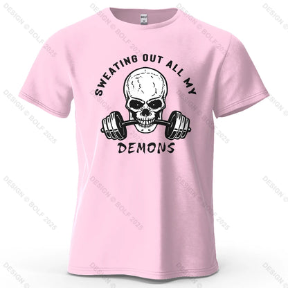 Fitness Skull Motivated Printed Men's T-Shirt 100% Cotton Oversized Gym Graphic Tees for Women Tops Tees Casual Streetwear