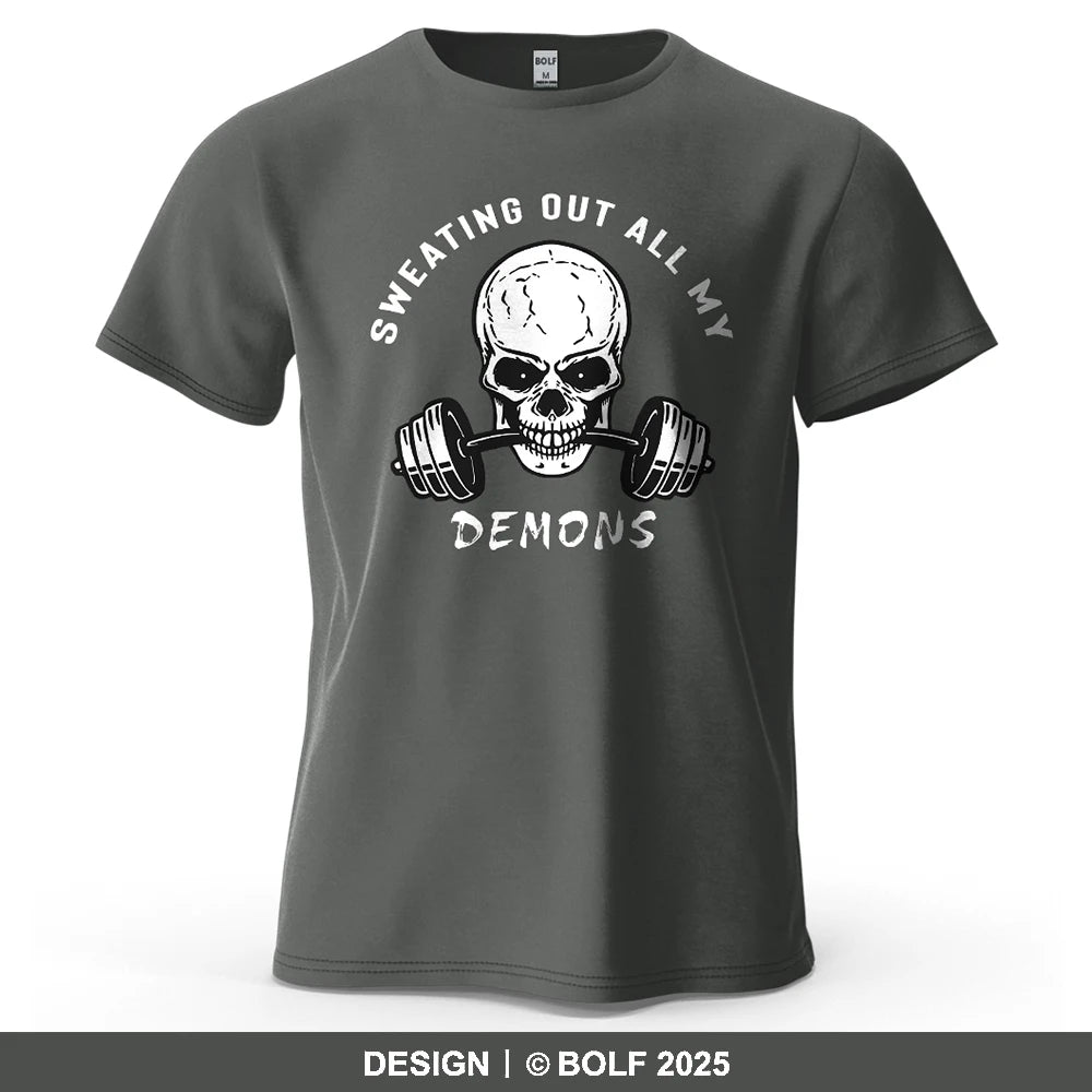 Fitness Skull Motivated Printed Men's T-Shirt 100% Cotton Oversized Gym Graphic Tees for Women Tops Tees Casual Streetwear