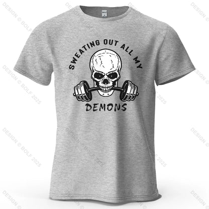 Fitness Skull Motivated Printed Men's T-Shirt 100% Cotton Oversized Gym Graphic Tees for Women Tops Tees Casual Streetwear