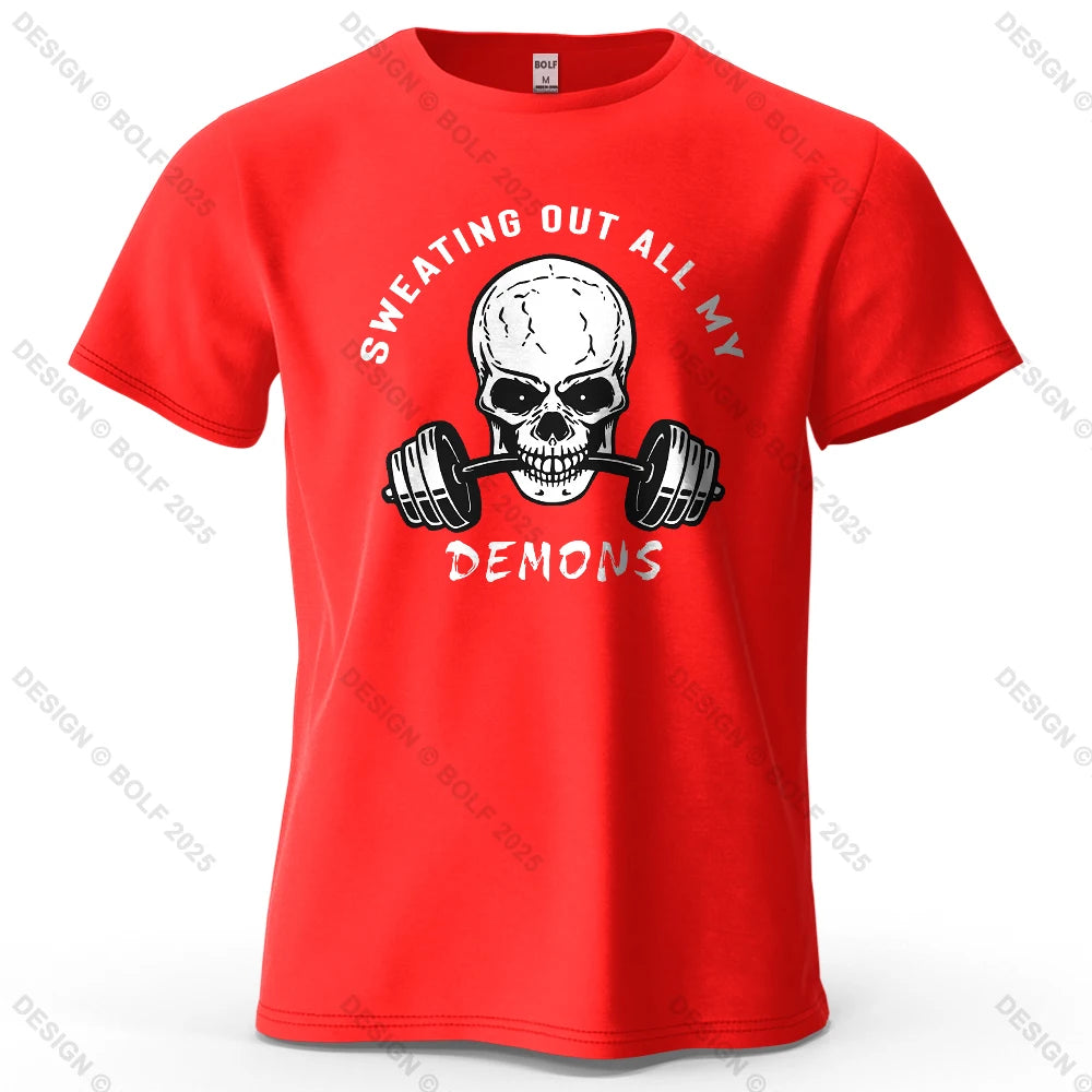Fitness Skull Motivated Printed Men's T-Shirt 100% Cotton Oversized Gym Graphic Tees for Women Tops Tees Casual Streetwear