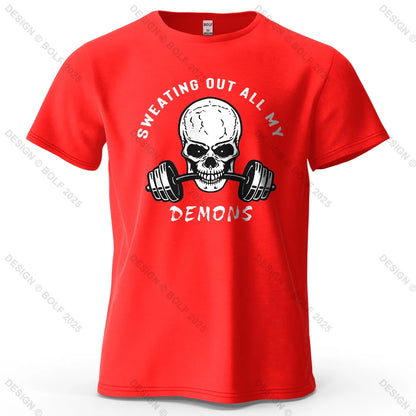 Fitness Skull Motivated Printed Men's T-Shirt 100% Cotton Oversized Gym Graphic Tees for Women Tops Tees Casual Streetwear