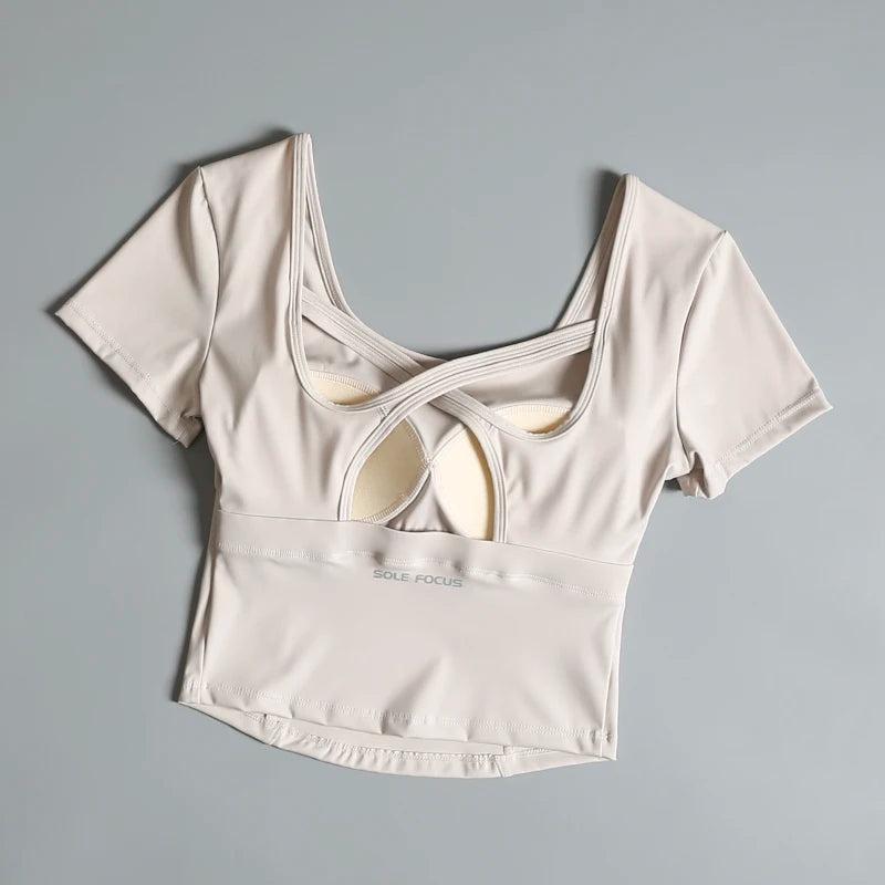 Badminton fitness suit for women in summer high-end sense with chest pad breathable yoga short-sleeved quick-drying running