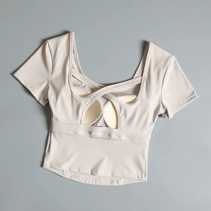 Badminton fitness suit for women in summer high-end sense with chest pad breathable yoga short-sleeved quick-drying running