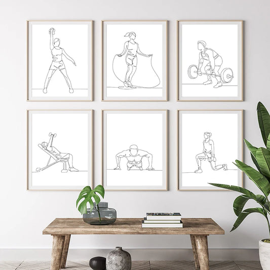 Fitness Line Art Posters and Prints Canvas Painting Motivational Minimalism Wall Art Picture for Gym Workout Room Decor Cuadros