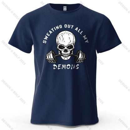 Fitness Skull Motivated Printed Men's T-Shirt 100% Cotton Oversized Gym Graphic Tees for Women Tops Tees Casual Streetwear