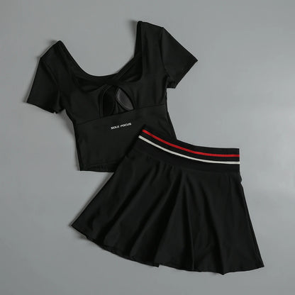 Badminton fitness suit for women in summer high-end sense with chest pad breathable yoga short-sleeved quick-drying running