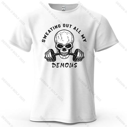 Fitness Skull Motivated Printed Men's T-Shirt 100% Cotton Oversized Gym Graphic Tees for Women Tops Tees Casual Streetwear