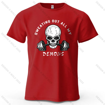 Fitness Skull Motivated Printed Men's T-Shirt 100% Cotton Oversized Gym Graphic Tees for Women Tops Tees Casual Streetwear