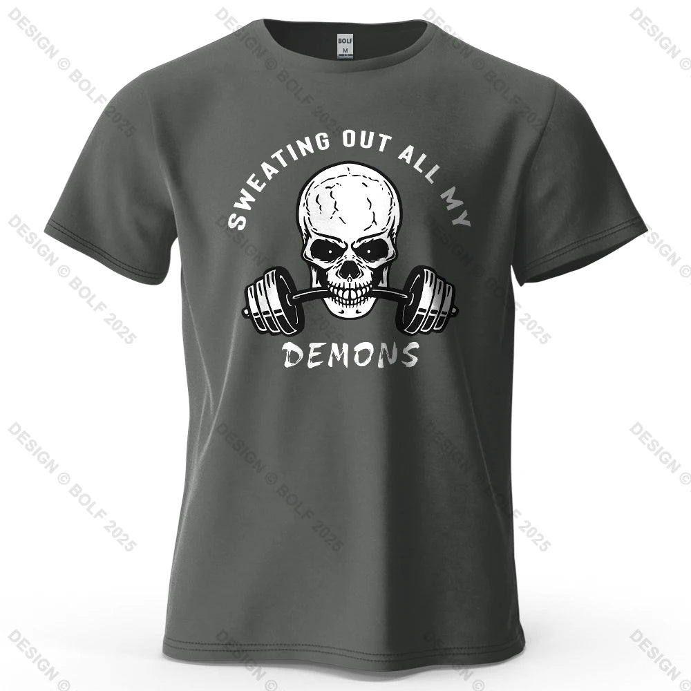 Fitness Skull Motivated Printed Men's T-Shirt 100% Cotton Oversized Gym Graphic Tees for Women Tops Tees Casual Streetwear