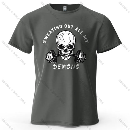 Fitness Skull Motivated Printed Men's T-Shirt 100% Cotton Oversized Gym Graphic Tees for Women Tops Tees Casual Streetwear