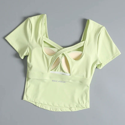 Badminton fitness suit for women in summer high-end sense with chest pad breathable yoga short-sleeved quick-drying running