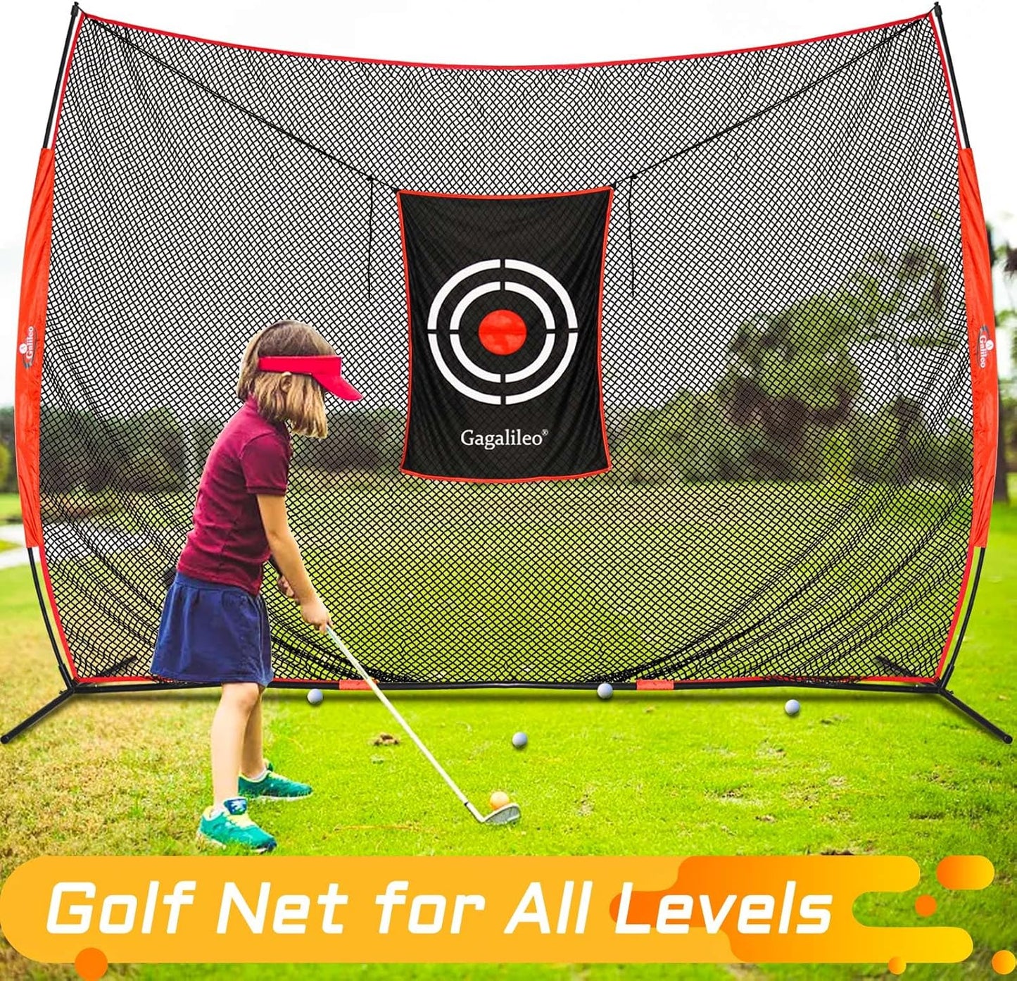 Gagalielo Golf Hitting Net：Professional Practice Accuracy with Target Mat Driving Swing Indoor Outdoor Training Backyard Garage Gift for Golfers