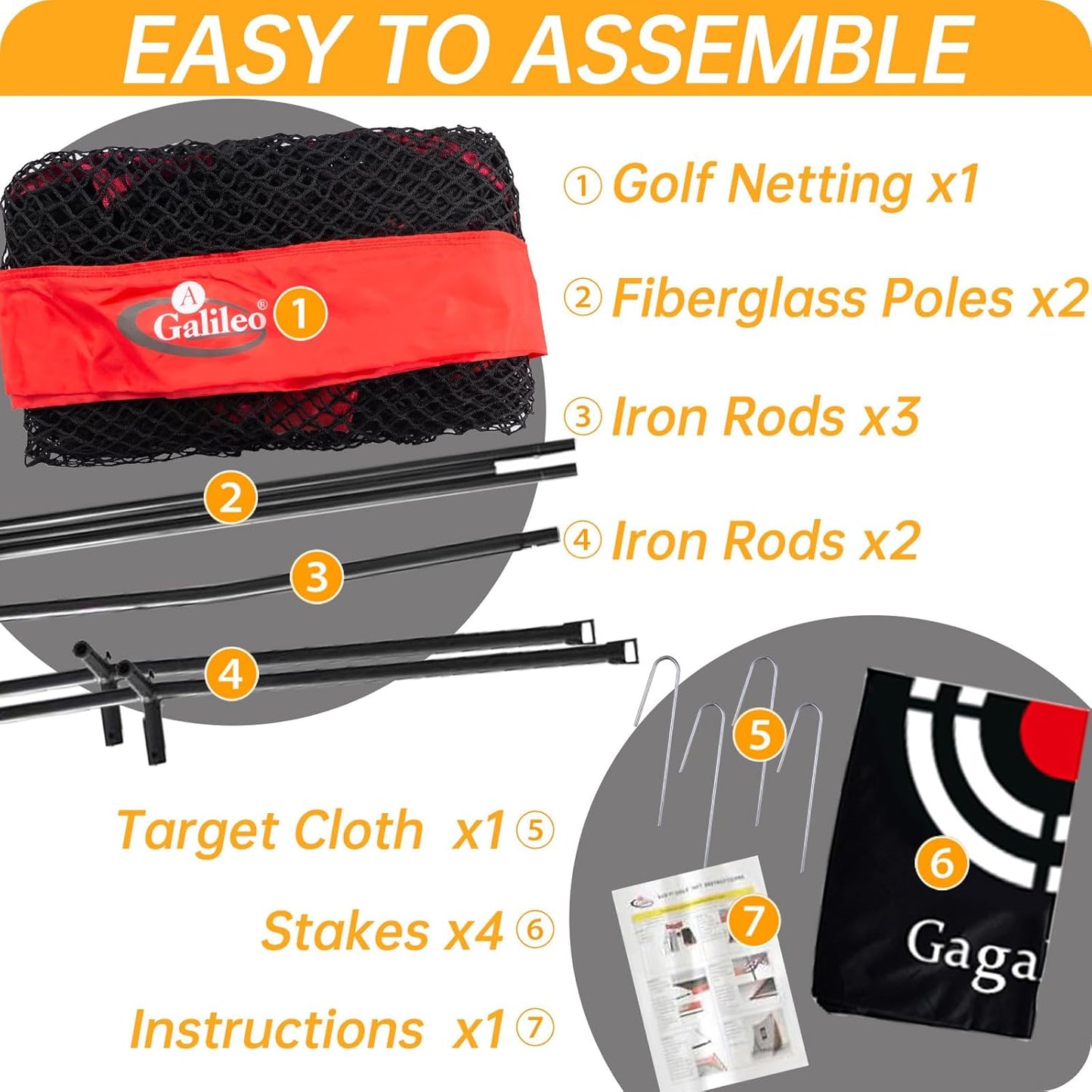 Gagalielo Golf Hitting Net：Professional Practice Accuracy with Target Mat Driving Swing Indoor Outdoor Training Backyard Garage Gift for Golfers