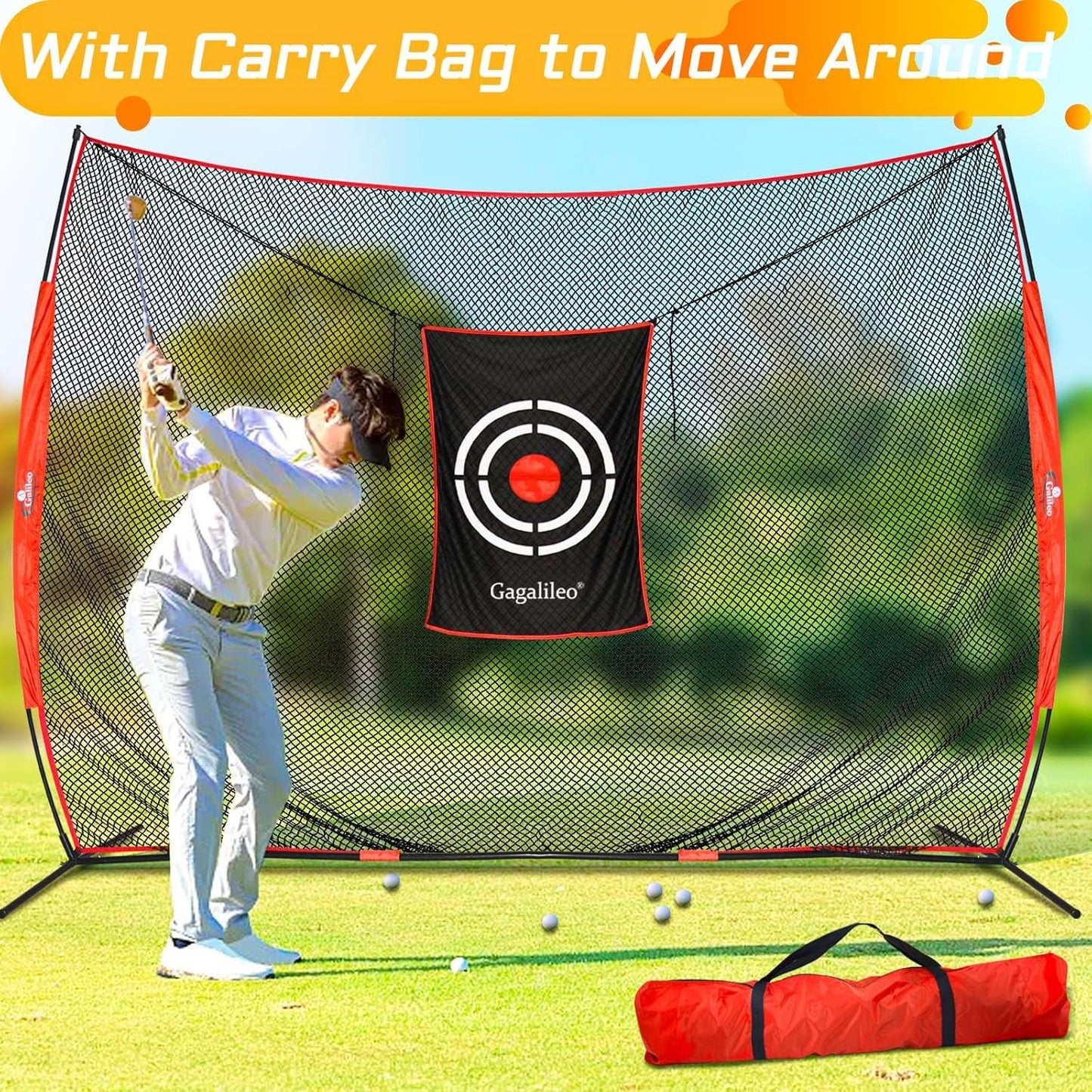 Gagalielo Golf Hitting Net：Professional Practice Accuracy with Target Mat Driving Swing Indoor Outdoor Training Backyard Garage Gift for Golfers