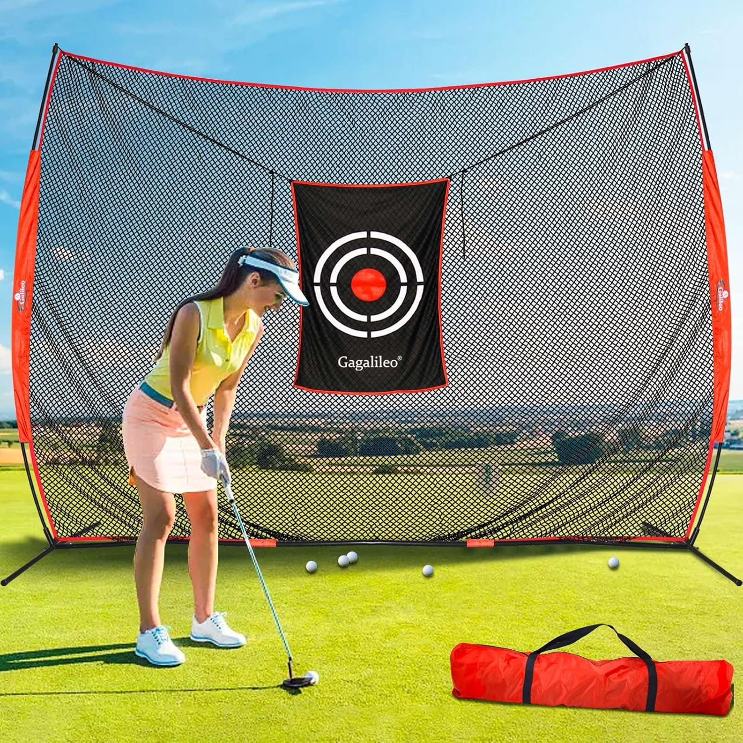 Gagalielo Golf Hitting Net：Professional Practice Accuracy with Target Mat Driving Swing Indoor Outdoor Training Backyard Garage Gift for Golfers